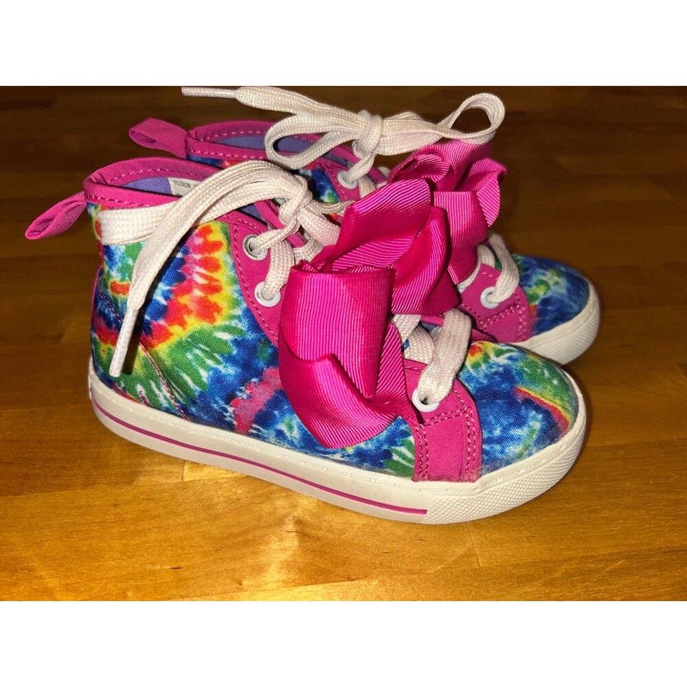 Girls Jojo Tie Dyed Rainbow Hightop Sneakers with Pink Bow Size 11 Preowned